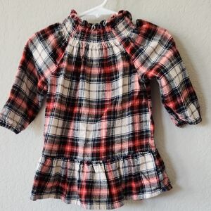 Old Navy Girls' Plaid Smocked Neck Tunic in Cream, Red and Navy